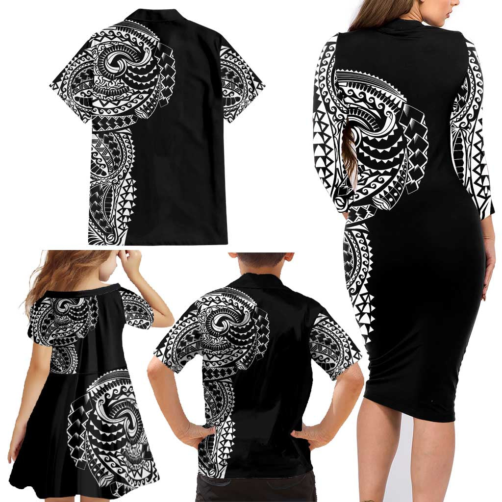 Polynesian Art Traditional Tattoo Family Matching Long Sleeve Bodycon Dress and Hawaiian Shirt Simple Style LT03 - Polynesian Pride