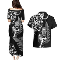 New Zealand Maori Warrior Rugby Couples Matching Puletasi and Hawaiian Shirt Silver Fern LT03 - Polynesian Pride