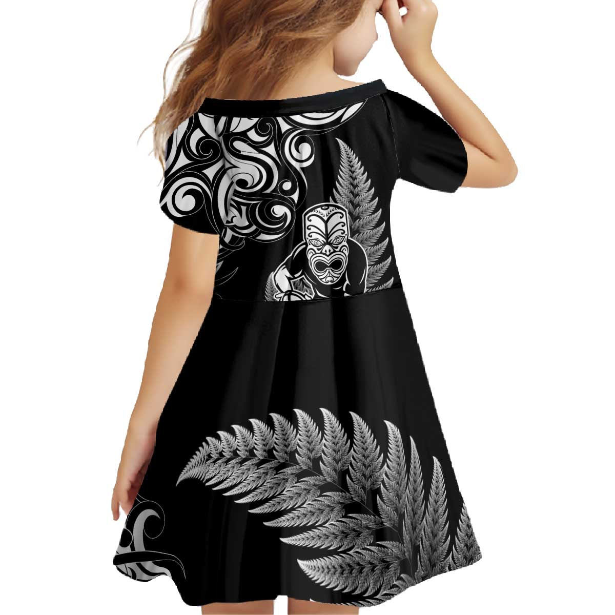 New Zealand Maori Warrior Rugby Family Matching Off The Shoulder Long Sleeve Dress and Hawaiian Shirt Silver Fern LT03 - Polynesian Pride