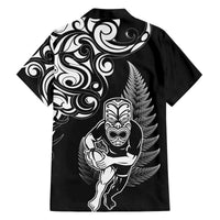 New Zealand Maori Warrior Rugby Family Matching Off The Shoulder Long Sleeve Dress and Hawaiian Shirt Silver Fern LT03 - Polynesian Pride