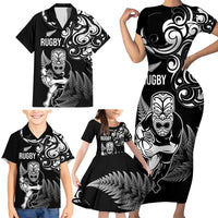New Zealand Maori Warrior Rugby Family Matching Short Sleeve Bodycon Dress and Hawaiian Shirt Silver Fern LT03 - Polynesian Pride