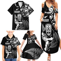 New Zealand Maori Warrior Rugby Family Matching Summer Maxi Dress and Hawaiian Shirt Silver Fern LT03 - Polynesian Pride