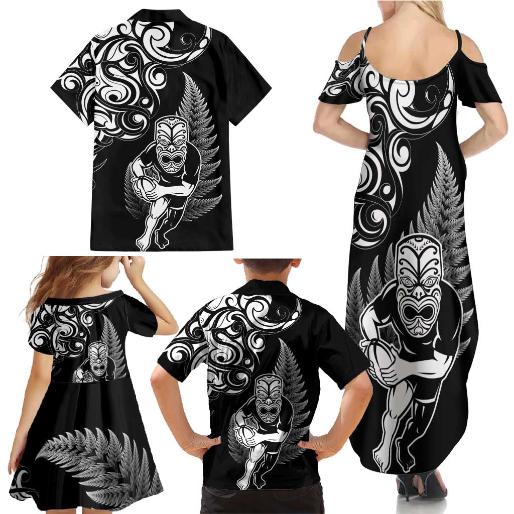 New Zealand Maori Warrior Rugby Family Matching Summer Maxi Dress and Hawaiian Shirt Silver Fern LT03 - Polynesian Pride