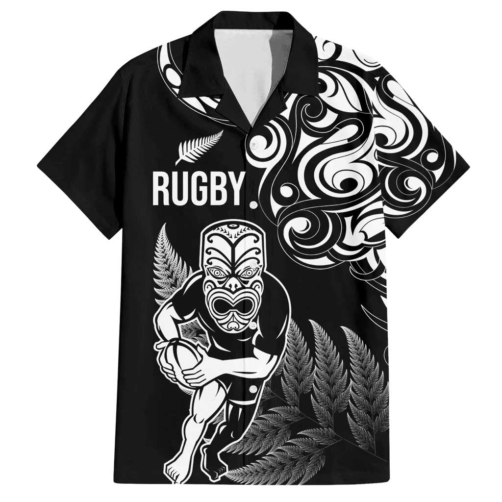 New Zealand Maori Warrior Rugby Family Matching Summer Maxi Dress and Hawaiian Shirt Silver Fern LT03 Dad's Shirt - Short Sleeve Black - Polynesian Pride