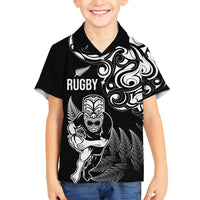 New Zealand Maori Warrior Rugby Family Matching Summer Maxi Dress and Hawaiian Shirt Silver Fern LT03 Son's Shirt Black - Polynesian Pride