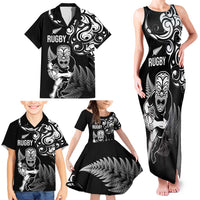 New Zealand Maori Warrior Rugby Family Matching Tank Maxi Dress and Hawaiian Shirt Silver Fern LT03 - Polynesian Pride