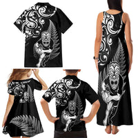 New Zealand Maori Warrior Rugby Family Matching Tank Maxi Dress and Hawaiian Shirt Silver Fern LT03 - Polynesian Pride