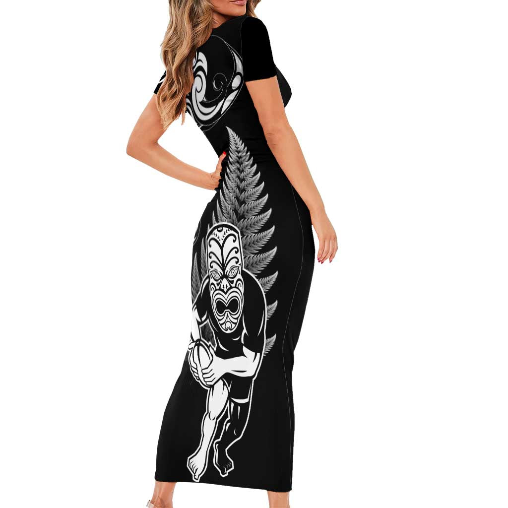 New Zealand Maori Warrior Rugby Short Sleeve Bodycon Dress Silver Fern