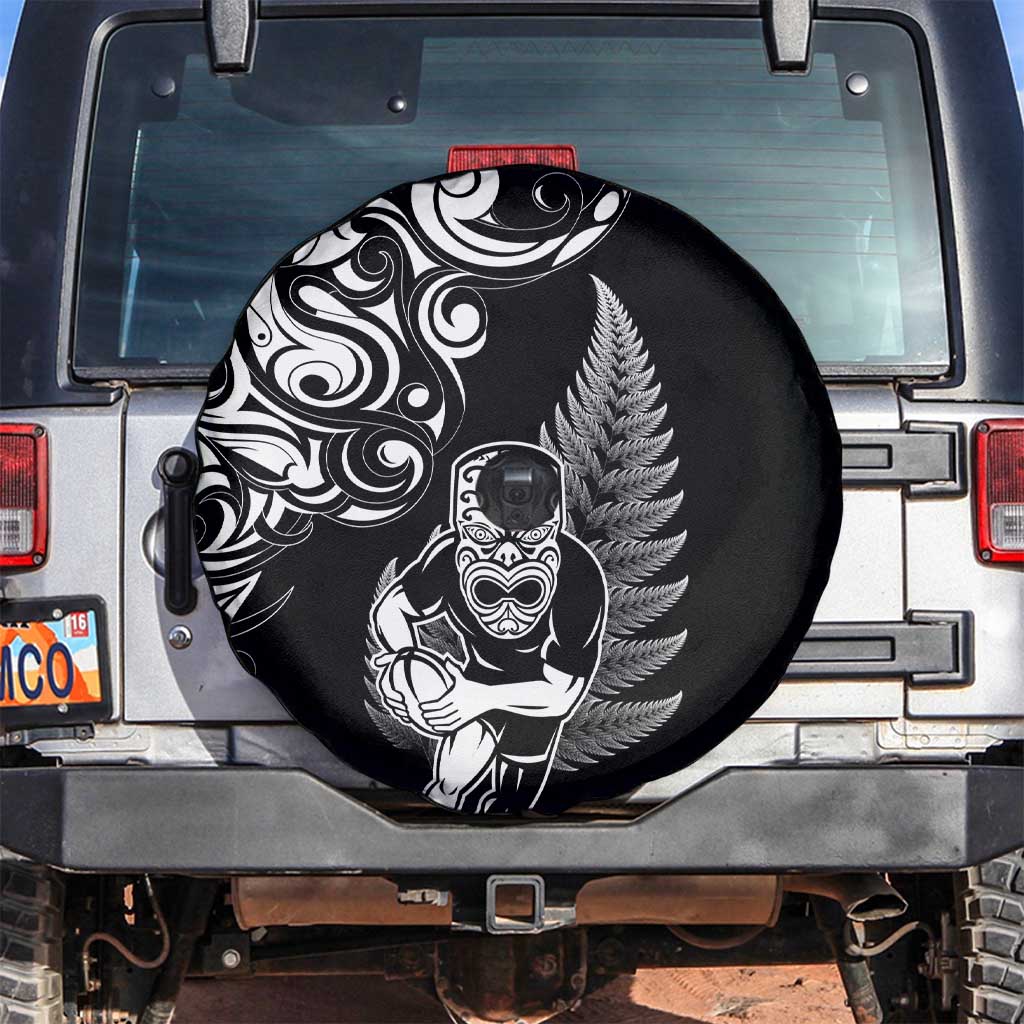 New Zealand Maori Warrior Rugby Spare Tire Cover Silver Fern LT03 Black - Polynesian Pride