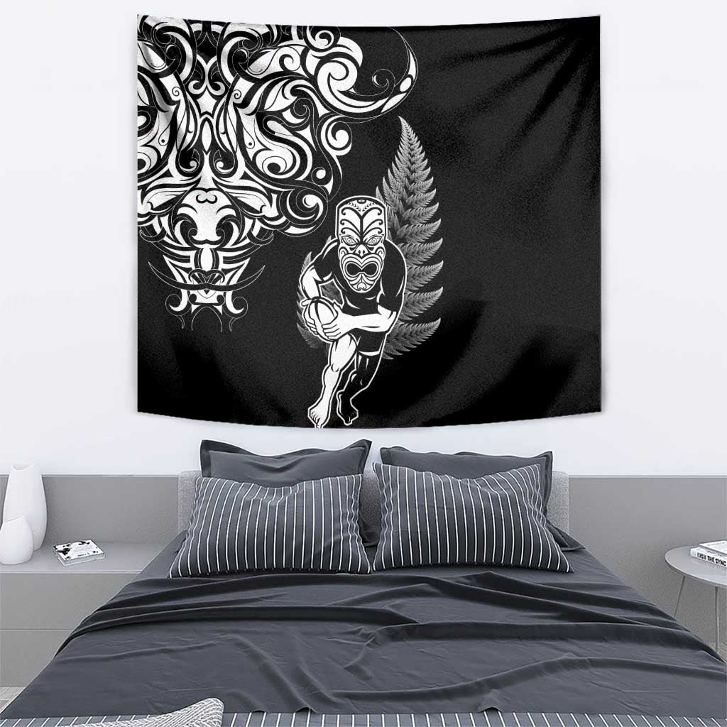 New Zealand Maori Warrior Rugby Tapestry Silver Fern