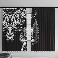New Zealand Maori Warrior Rugby Window Curtain Silver Fern LT03 With Hooks Black - Polynesian Pride