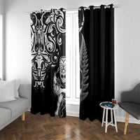 New Zealand Maori Warrior Rugby Window Curtain Silver Fern LT03 With Grommets Black - Polynesian Pride