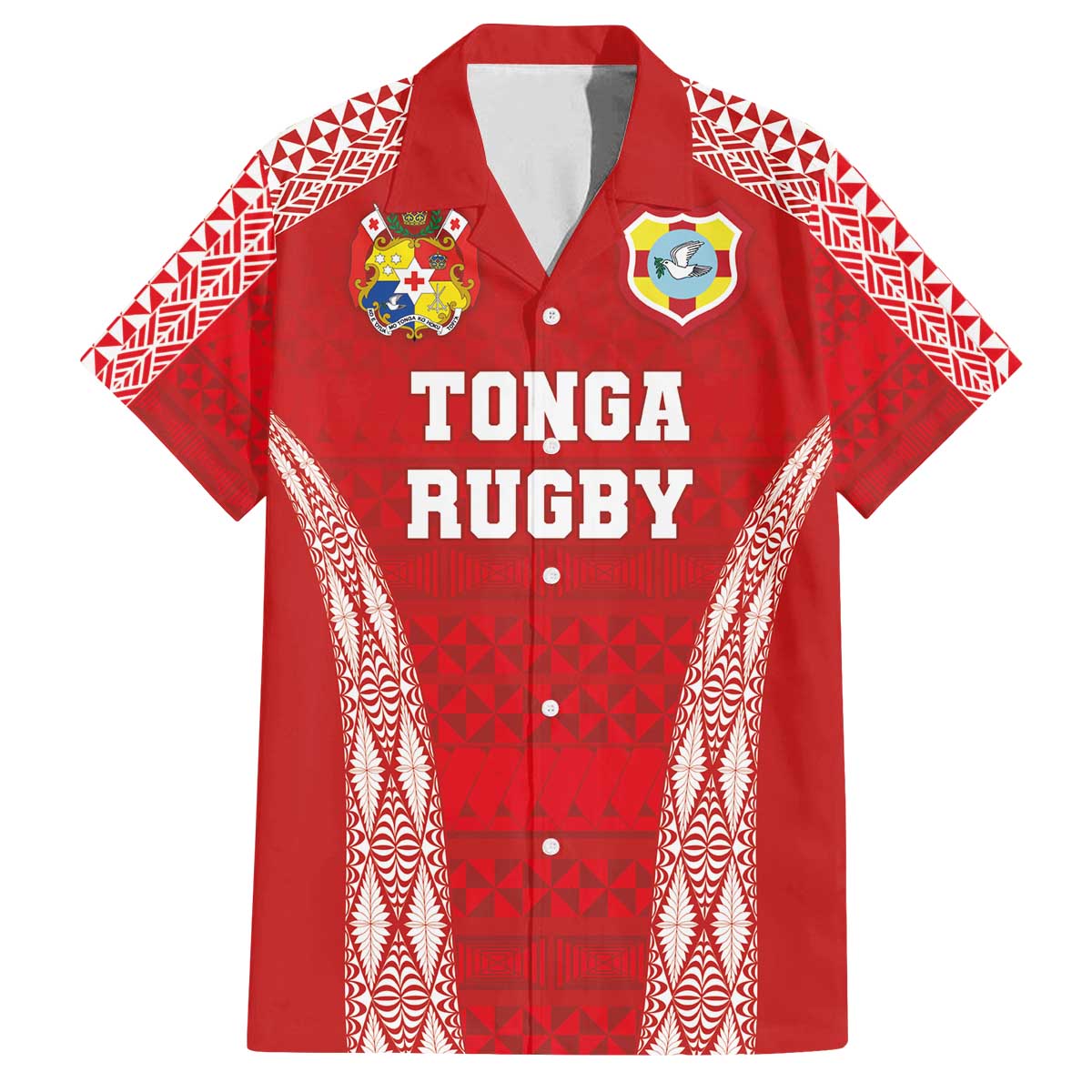 Custom Tonga Pacific Rugby 2024 Family Matching Off Shoulder Short Dress and Hawaiian Shirt Ngatu Tribal Pattern