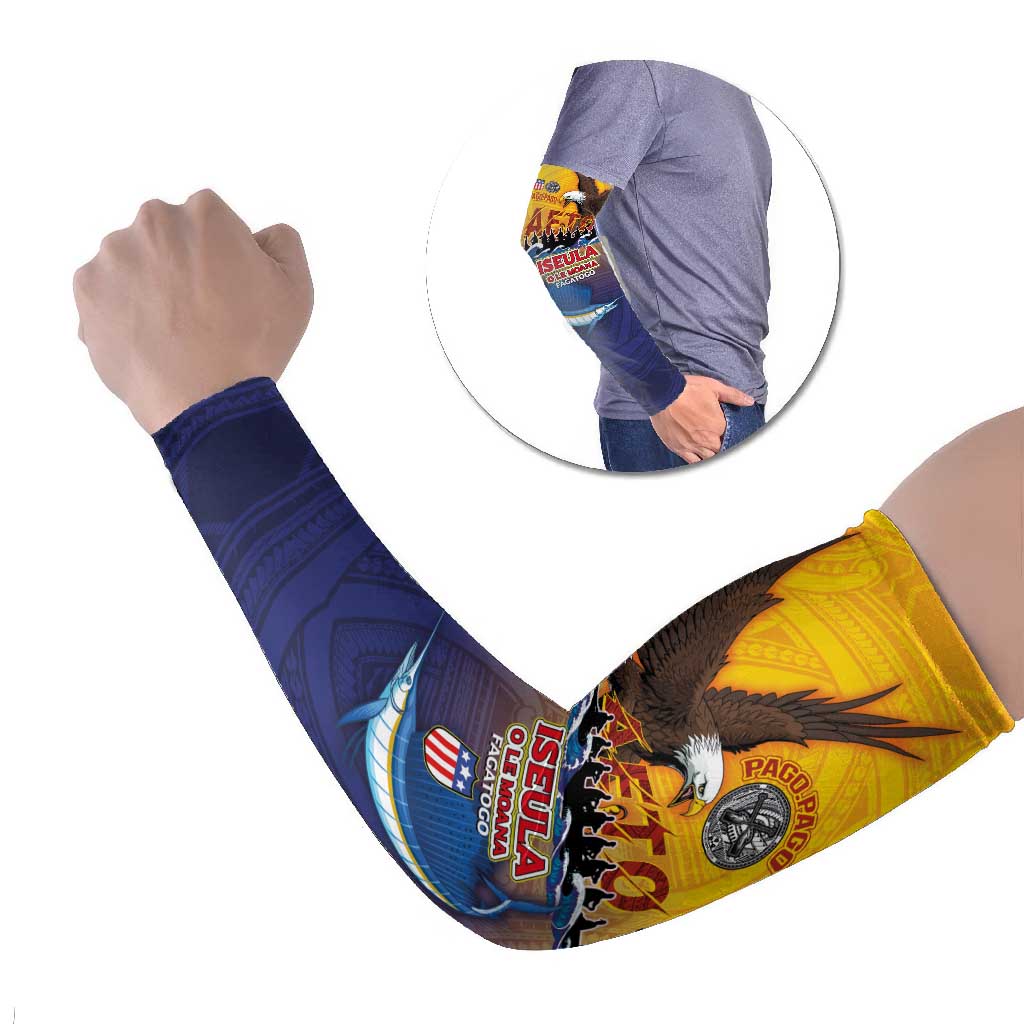 American Samoa Fautasi Arm Sleeves Bald Eage and Sailfish with Kakau Motifs - Polynesian Pride