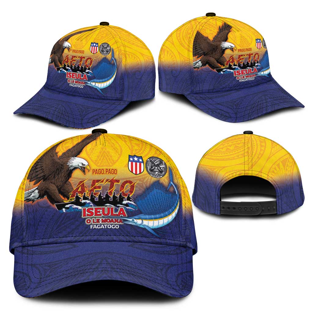 American Samoa Fautasi Classic Cap Bald Eage and Sailfish with Kakau Motifs - Polynesian Pride