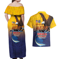 American Samoa Fautasi Couples Matching Off Shoulder Maxi Dress and Hawaiian Shirt Bald Eage and Sailfish with Kakau Motifs LT03 - Polynesian Pride