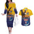 American Samoa Fautasi Couples Matching Off The Shoulder Long Sleeve Dress and Hawaiian Shirt Bald Eage and Sailfish with Kakau Motifs - Polynesian Pride