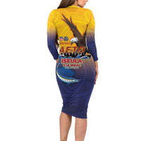 American Samoa Fautasi Family Matching Long Sleeve Bodycon Dress and Hawaiian Shirt Bald Eage and Sailfish with Kakau Motifs LT03 - Polynesian Pride
