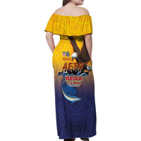 American Samoa Fautasi Family Matching Off Shoulder Maxi Dress and Hawaiian Shirt Bald Eage and Sailfish with Kakau Motifs LT03 - Polynesian Pride