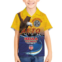 American Samoa Fautasi Family Matching Off Shoulder Short Dress and Hawaiian Shirt Bald Eage and Sailfish with Kakau Motifs LT03 Son's Shirt Yellow - Polynesian Pride