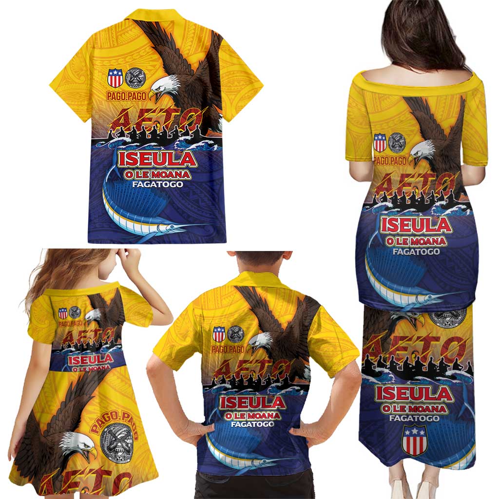 American Samoa Fautasi Family Matching Puletasi and Hawaiian Shirt Bald Eage and Sailfish with Kakau Motifs LT03 - Polynesian Pride