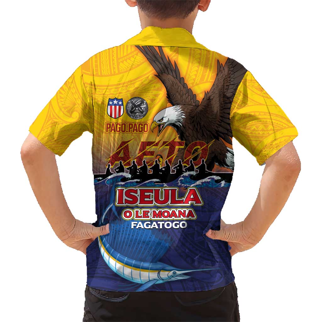 American Samoa Fautasi Family Matching Short Sleeve Bodycon Dress and Hawaiian Shirt Bald Eage and Sailfish with Kakau Motifs LT03 - Polynesian Pride