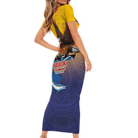 American Samoa Fautasi Family Matching Short Sleeve Bodycon Dress and Hawaiian Shirt Bald Eage and Sailfish with Kakau Motifs LT03 - Polynesian Pride