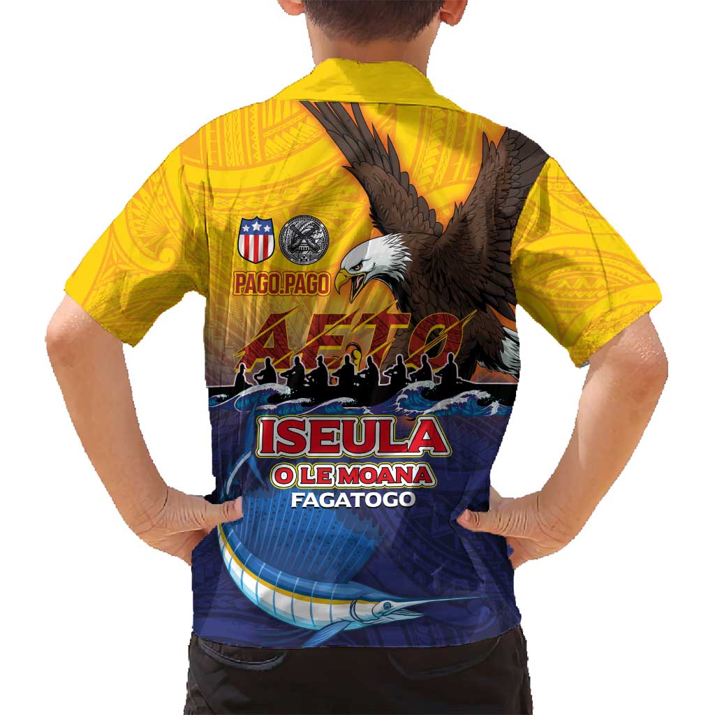 American Samoa Fautasi Family Matching Summer Maxi Dress and Hawaiian Shirt Bald Eage and Sailfish with Kakau Motifs LT03 - Polynesian Pride