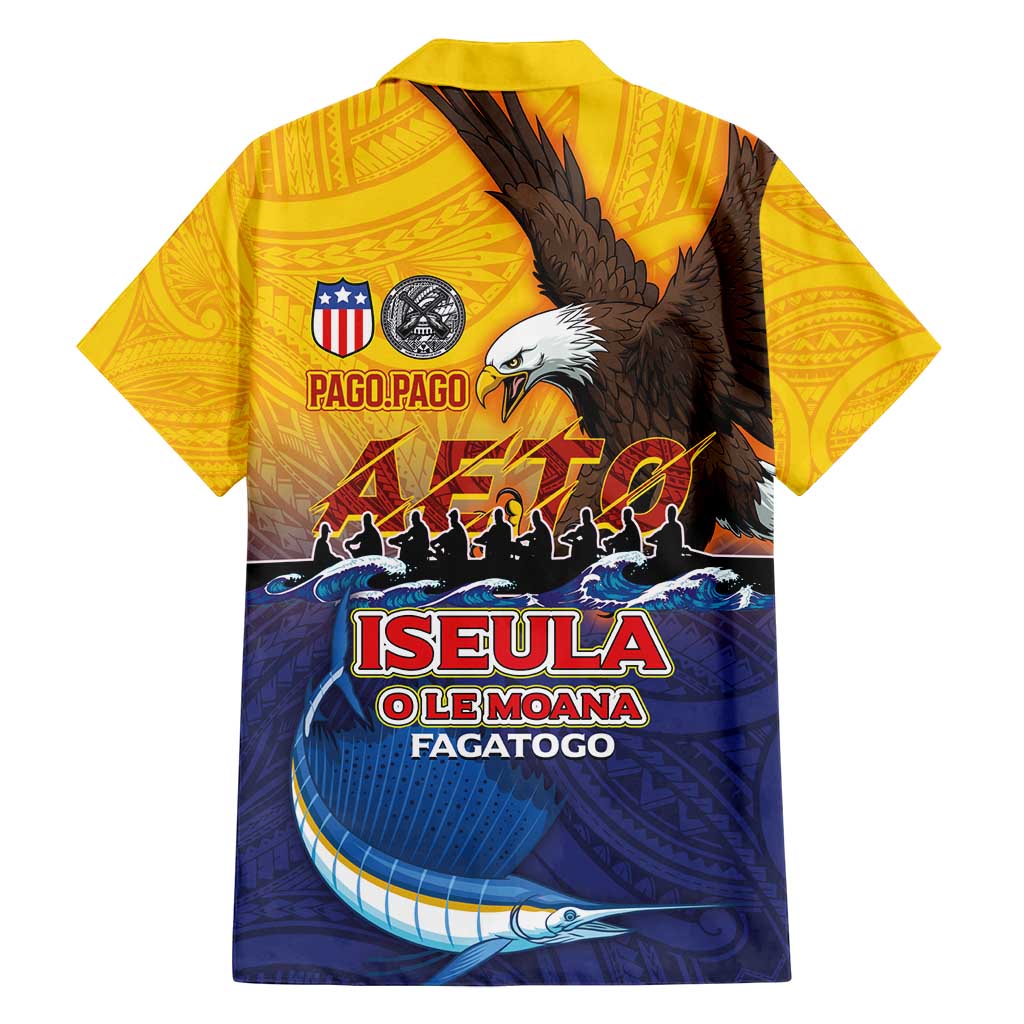 American Samoa Fautasi Family Matching Summer Maxi Dress and Hawaiian Shirt Bald Eage and Sailfish with Kakau Motifs LT03 - Polynesian Pride