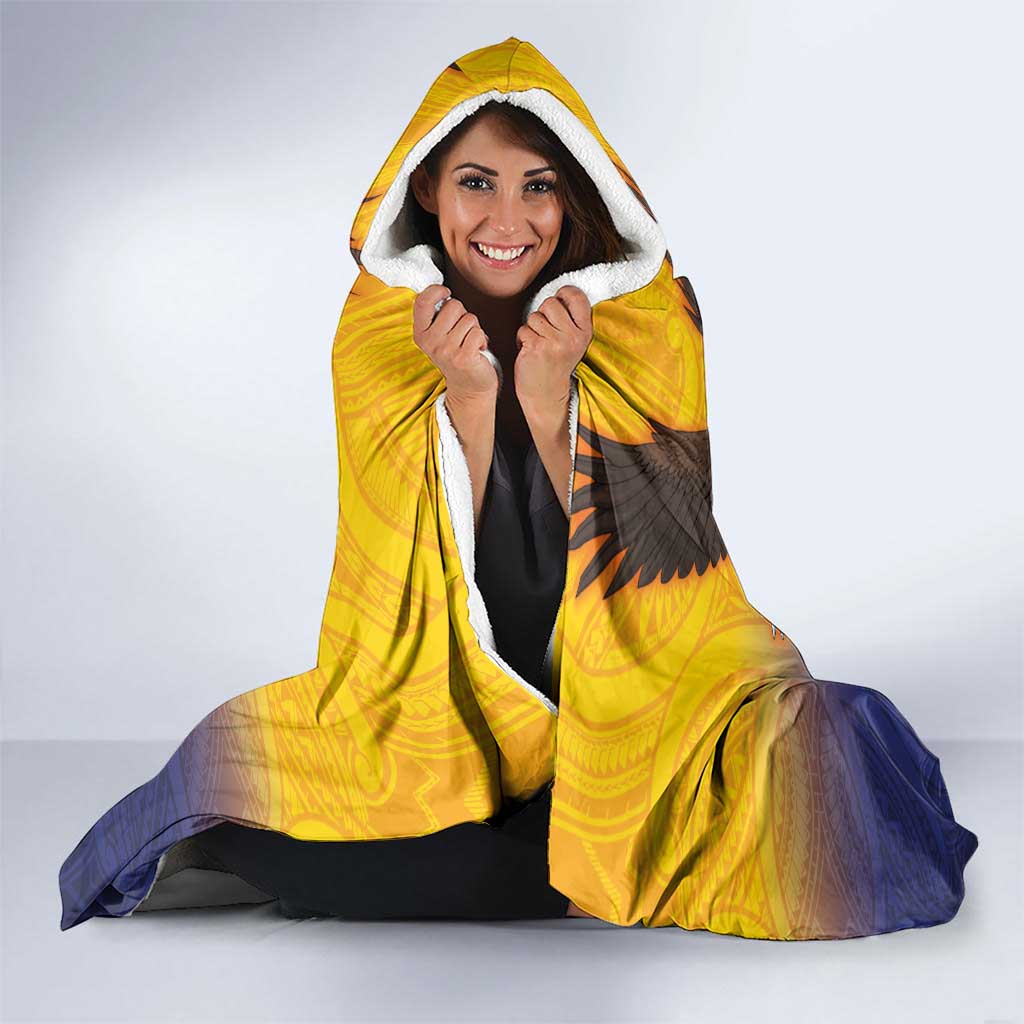 American Samoa Fautasi Hooded Blanket Bald Eage and Sailfish with Kakau Motifs - Polynesian Pride