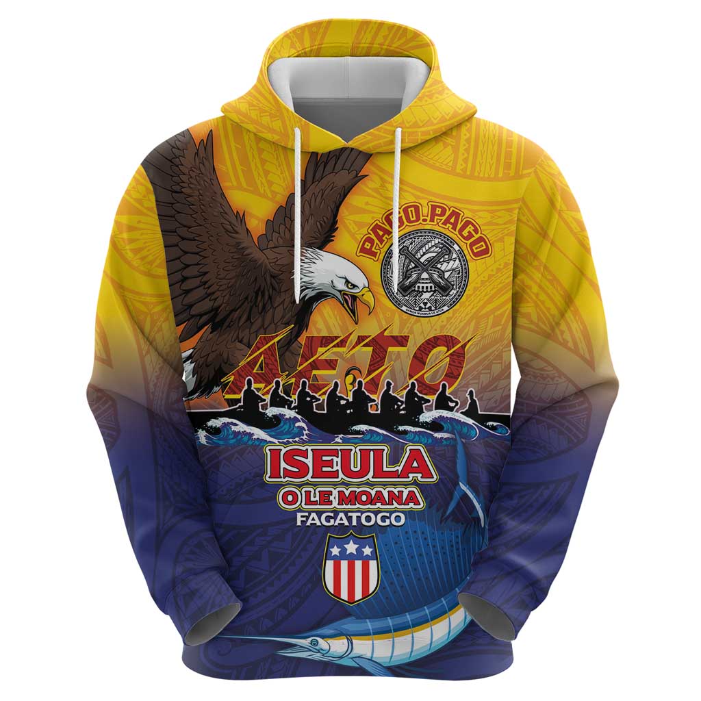 American Samoa Fautasi Hoodie Bald Eage and Sailfish with Kakau Motifs - Polynesian Pride