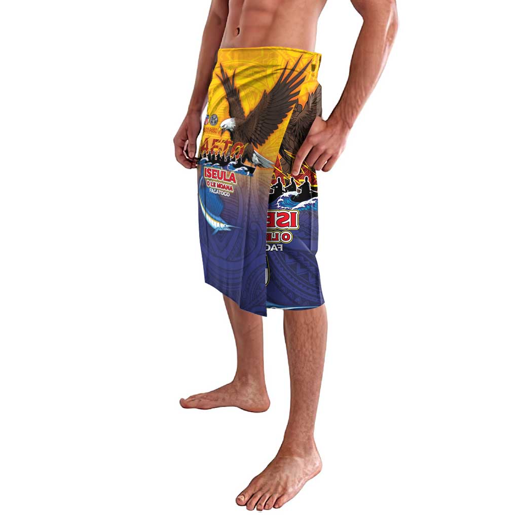 American Samoa Fautasi Lavalava Bald Eage and Sailfish with Kakau Motifs - Polynesian Pride