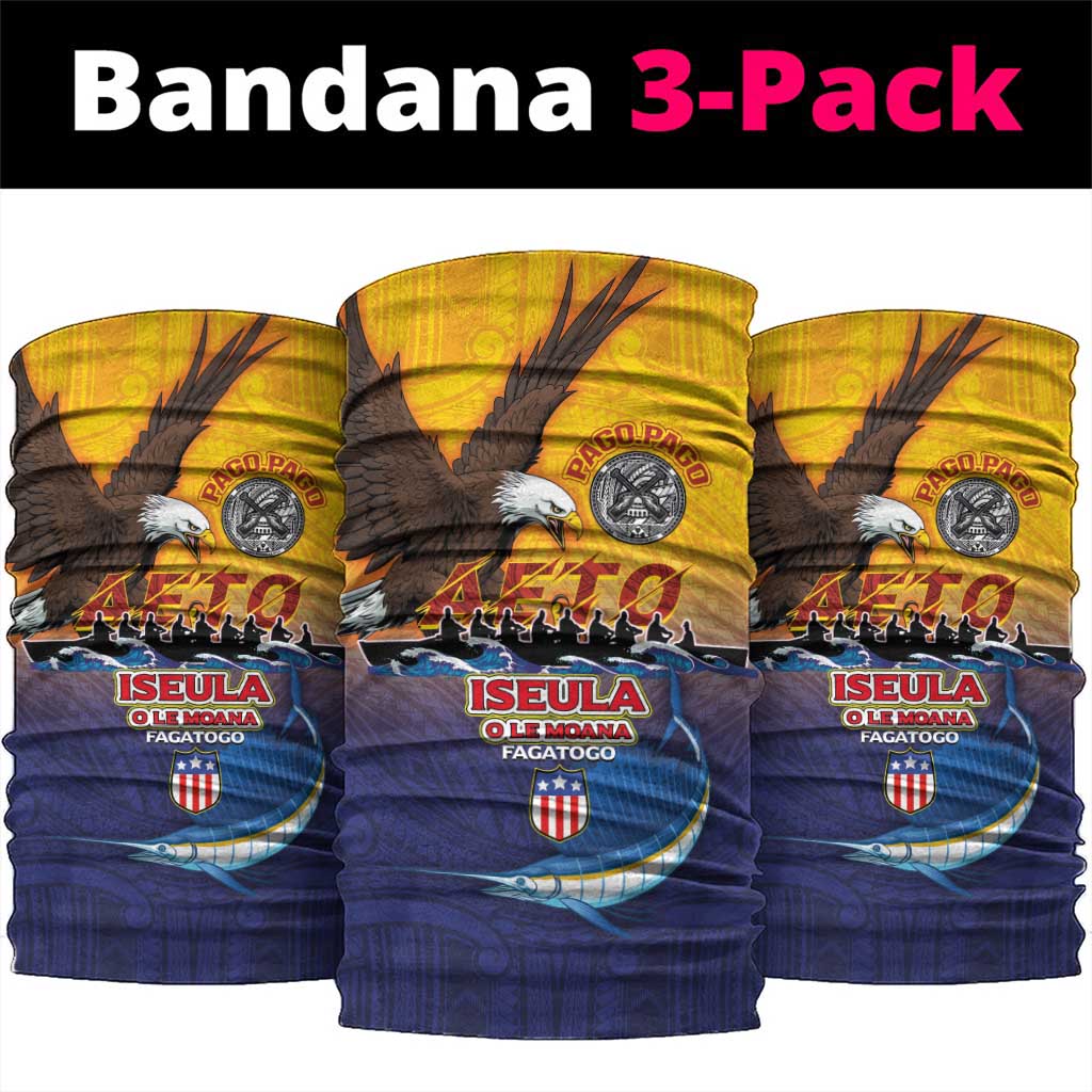 American Samoa Fautasi Neck Gaiter Bald Eage and Sailfish with Kakau Motifs - Polynesian Pride