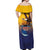 American Samoa Fautasi Off Shoulder Maxi Dress Bald Eage and Sailfish with Kakau Motifs - Polynesian Pride