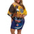 American Samoa Fautasi Off Shoulder Short Dress Bald Eage and Sailfish with Kakau Motifs - Polynesian Pride