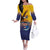 American Samoa Fautasi Off The Shoulder Long Sleeve Dress Bald Eage and Sailfish with Kakau Motifs - Polynesian Pride