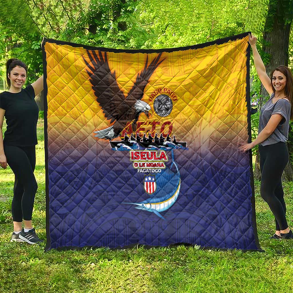 American Samoa Fautasi Quilt Bald Eage and Sailfish with Kakau Motifs LT03 - Polynesian Pride