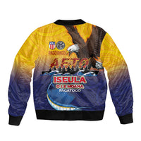 American Samoa Fautasi Sleeve Zip Bomber Jacket Bald Eage and Sailfish with Kakau Motifs LT03 - Polynesian Pride