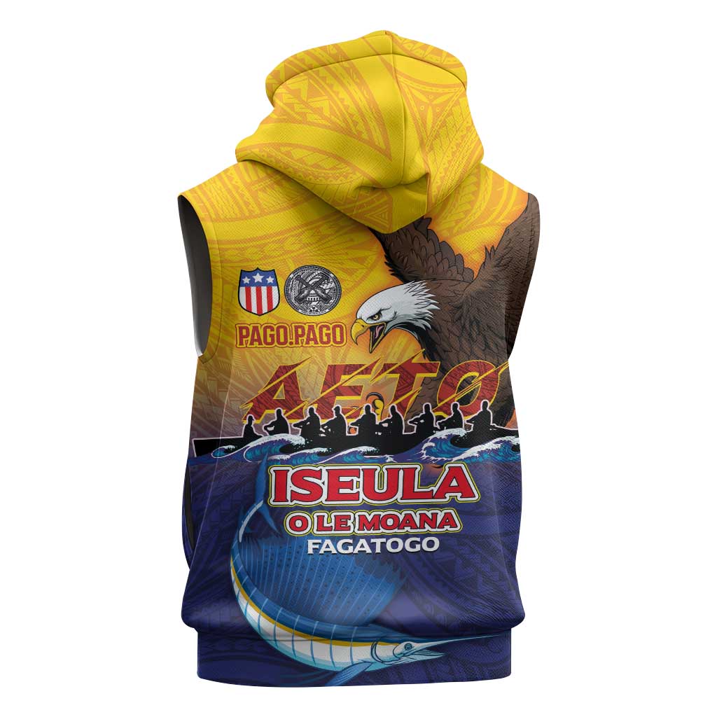 American Samoa Fautasi Sleeveless Zip Hoodie Bald Eage and Sailfish with Kakau Motifs LT03
