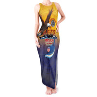 American Samoa Fautasi Tank Maxi Dress Bald Eage and Sailfish with Kakau Motifs - Polynesian Pride