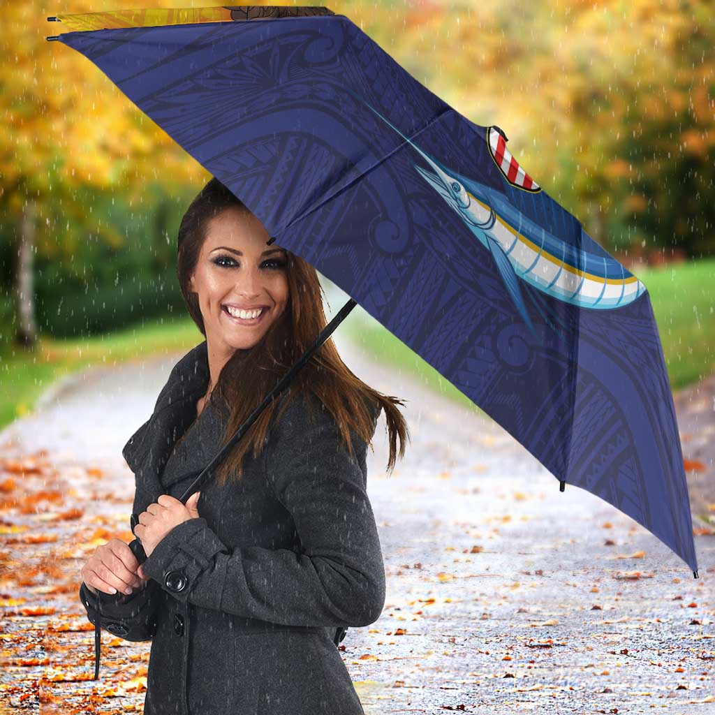 American Samoa Fautasi Umbrella Bald Eage and Sailfish with Kakau Motifs LT03 - Polynesian Pride
