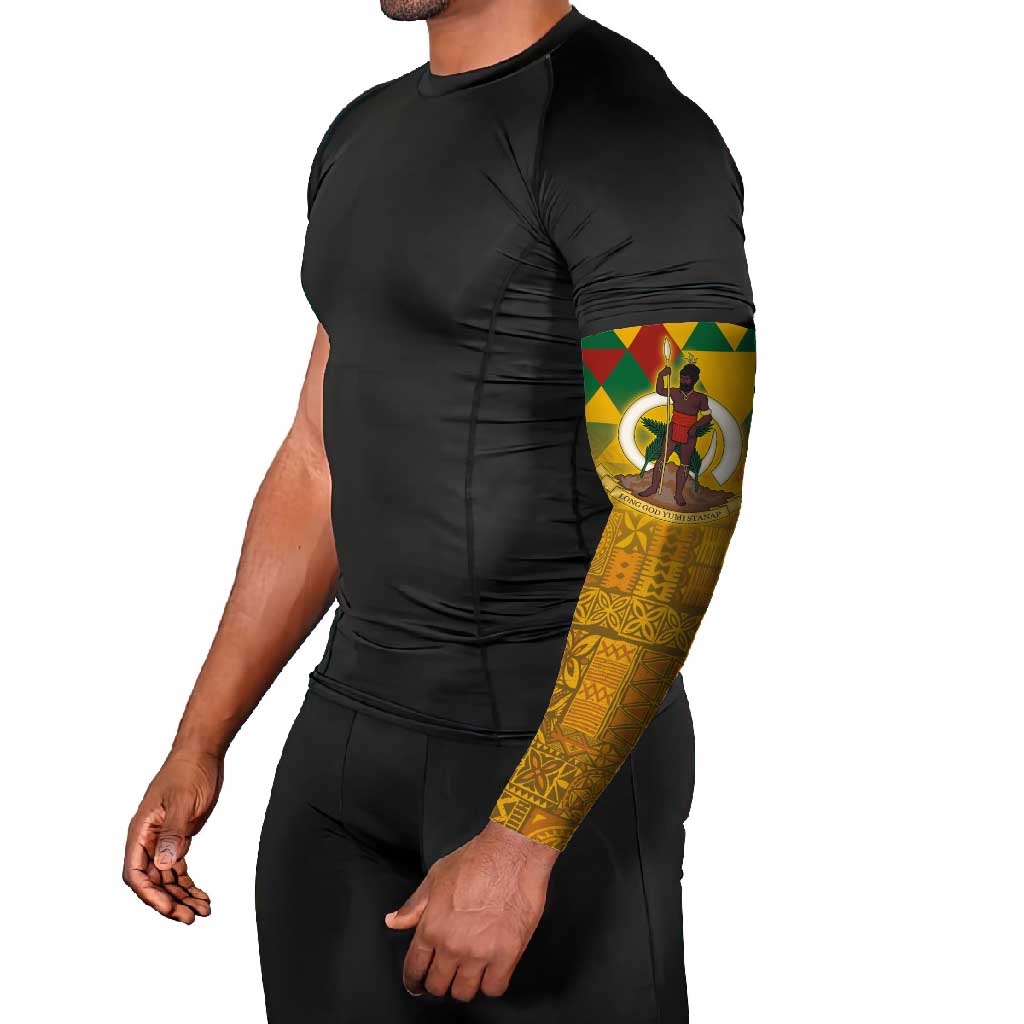 Melanesian Vanuatu Arm Sleeves With Tapa Tribal Pattern and Triangle Geometric Tricolor - Polynesian Pride