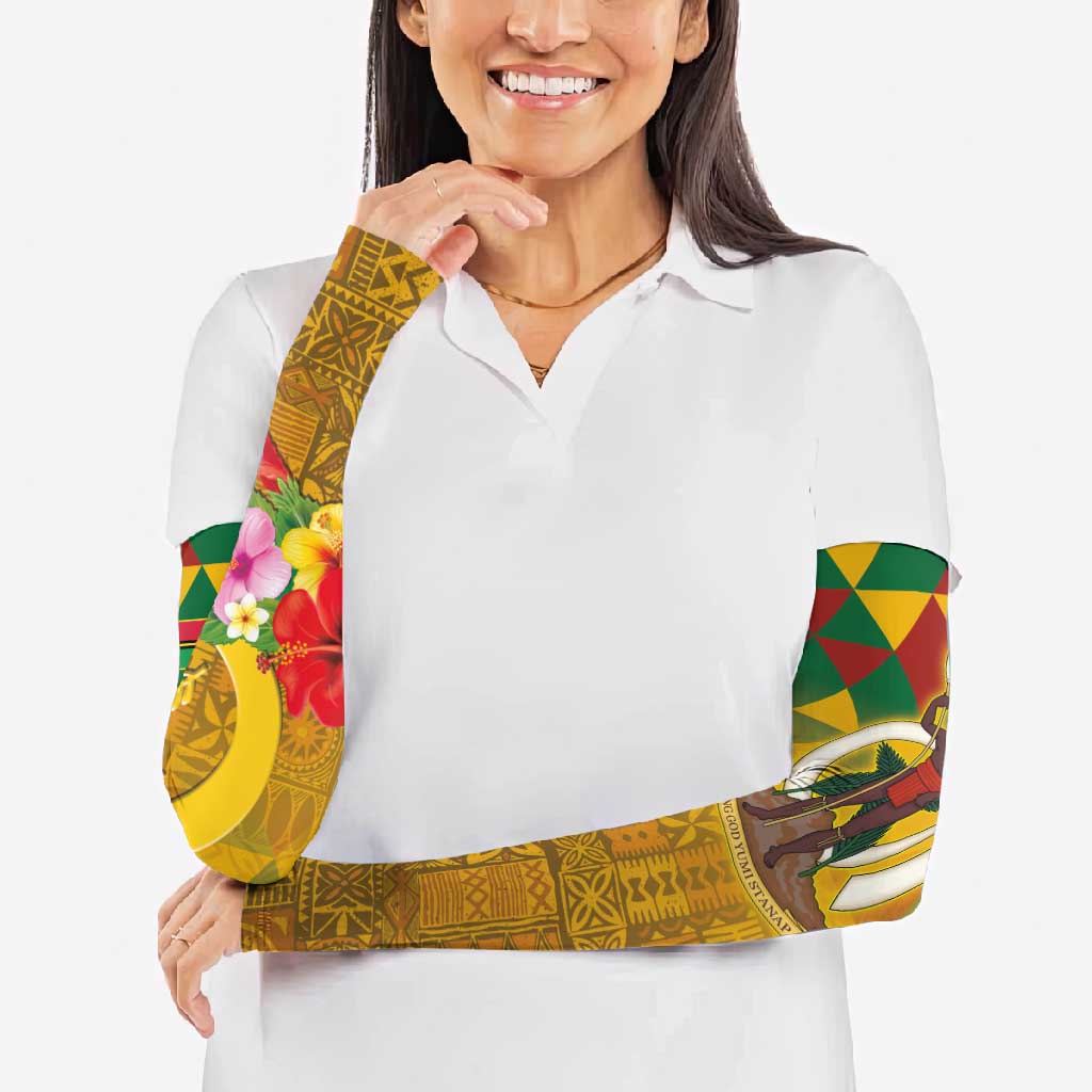 Melanesian Vanuatu Arm Sleeves With Tapa Tribal Pattern and Triangle Geometric Tricolor - Polynesian Pride