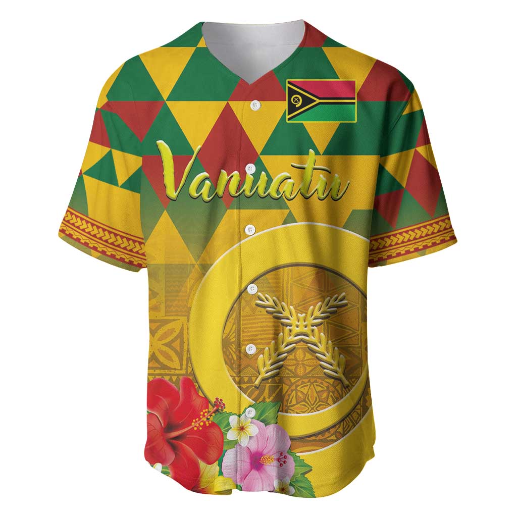 Melanesian Vanuatu Baseball Jersey With Tapa Tribal Pattern and Triangle Geometric Tricolor - Polynesian Pride