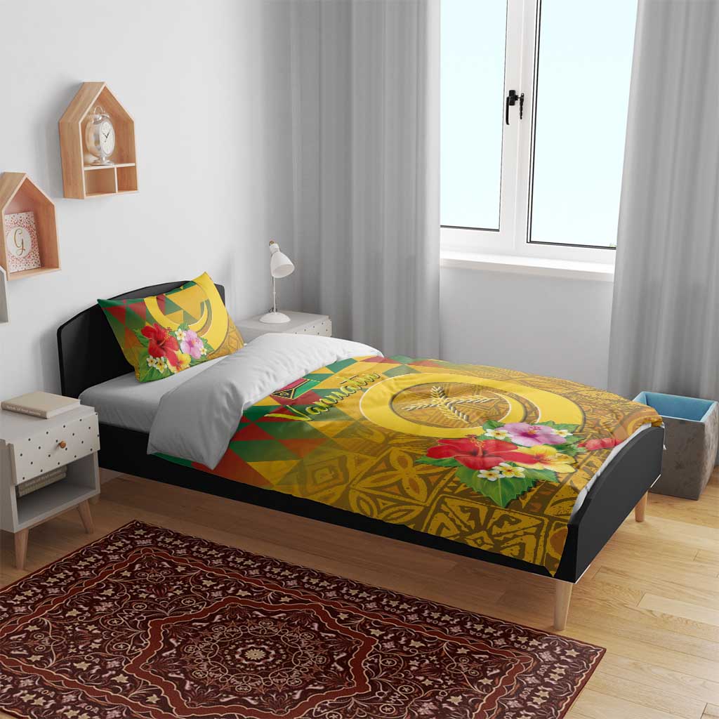 Melanesian Vanuatu Bedding Set With Tapa Tribal Pattern and Triangle Geometric Tricolor - Polynesian Pride