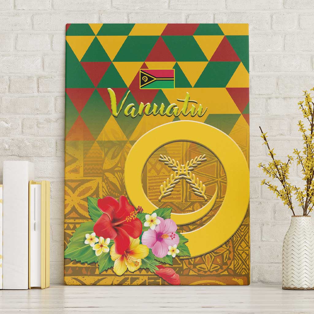 Melanesian Vanuatu Canvas Wall Art With Tapa Tribal Pattern and Triangle Geometric Tricolor - Polynesian Pride