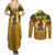 Melanesian Vanuatu Couples Matching Summer Maxi Dress and Long Sleeve Button Shirt With Tapa Tribal Pattern and Triangle Geometric Tricolor - Polynesian Pride