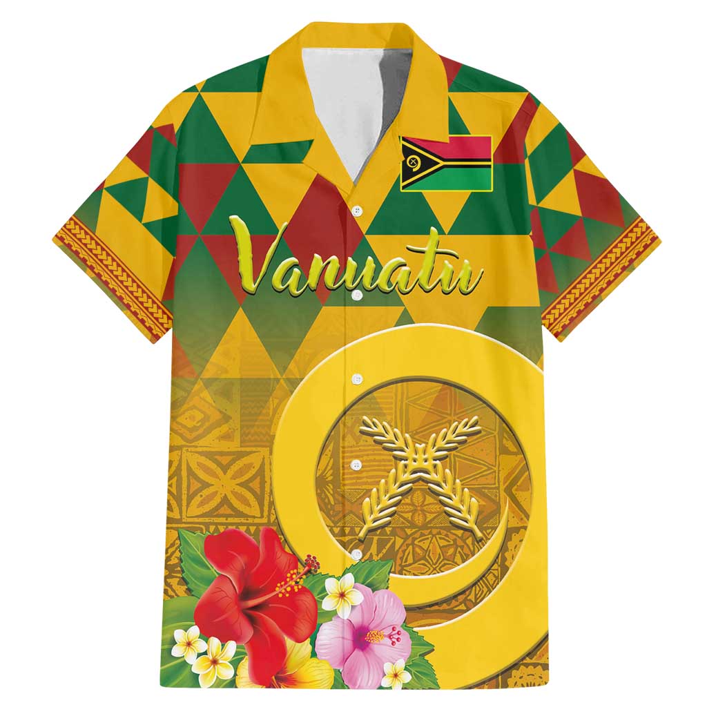 Melanesian Vanuatu Family Matching Mermaid Dress and Hawaiian Shirt With Tapa Tribal Pattern and Triangle Geometric Tricolor LT03 Dad's Shirt - Short Sleeve Yellow - Polynesian Pride