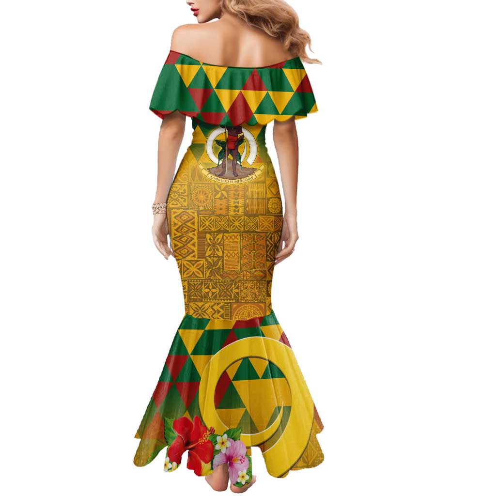 Melanesian Vanuatu Family Matching Mermaid Dress and Hawaiian Shirt With Tapa Tribal Pattern and Triangle Geometric Tricolor LT03 - Polynesian Pride