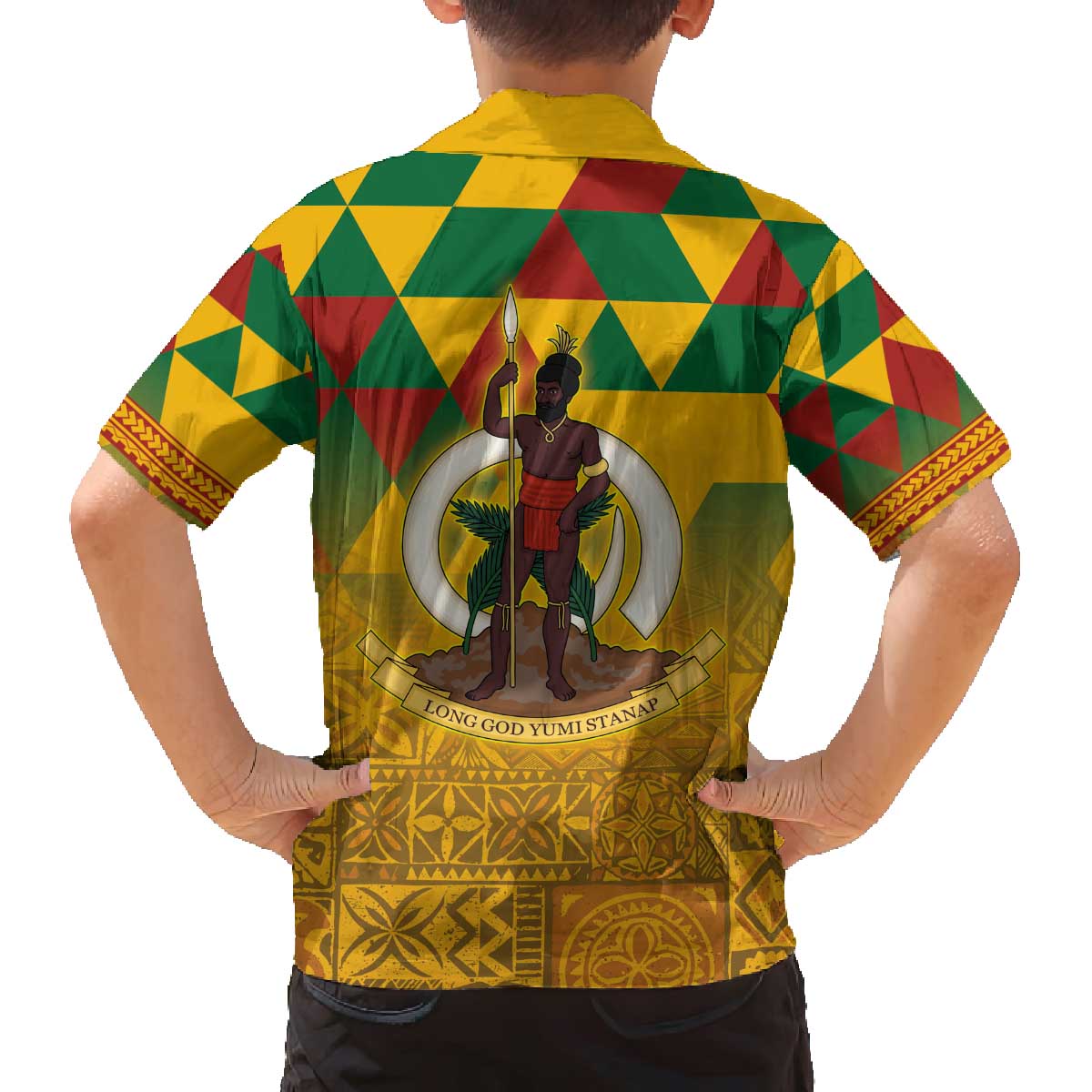 Melanesian Vanuatu Family Matching Off The Shoulder Long Sleeve Dress and Hawaiian Shirt With Tapa Tribal Pattern and Triangle Geometric Tricolor LT03 - Polynesian Pride